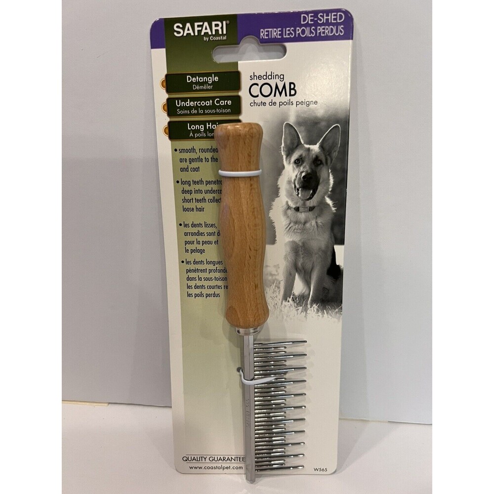Safari Shedding Comb, Wooden Handle, Dog Brush, Grooming, Undercoat, Detangle